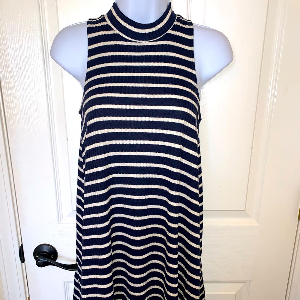Hollister navy blue and white stripped swing dress